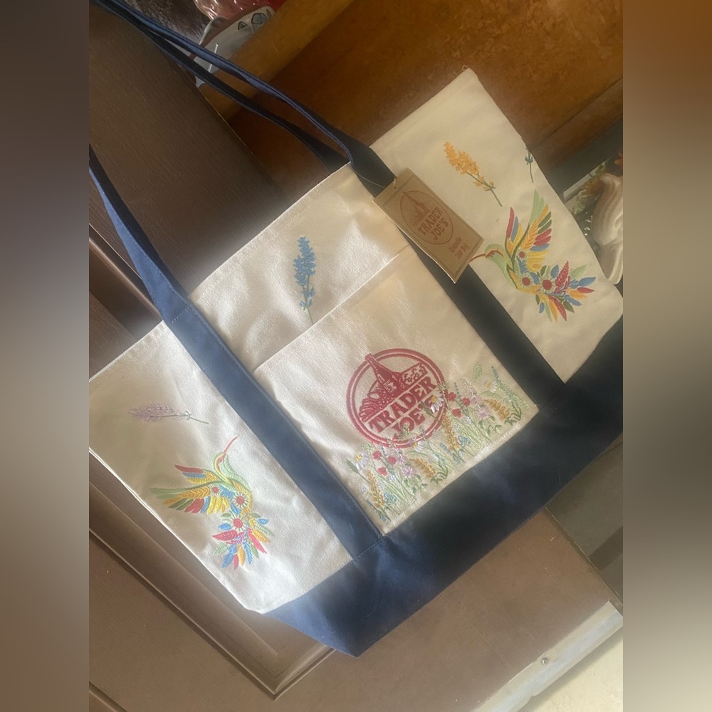 NWT Trader Joe’s canvas tote with embroidery - Picture 4 of 17